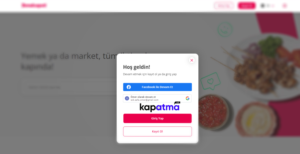 Yemeksepeti Üyelik Girişi